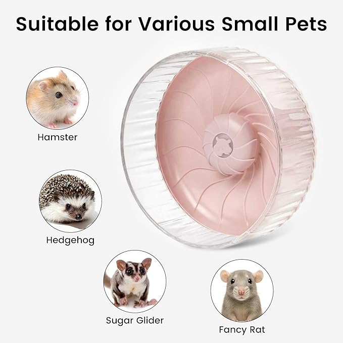 Silent Hamster Wheel, 10in Hamster Wheel No Stand, Double-Bearing Quiet Spinner for Syrian Hamsters, Hedgehogs, Mice & Small Pets, Pink