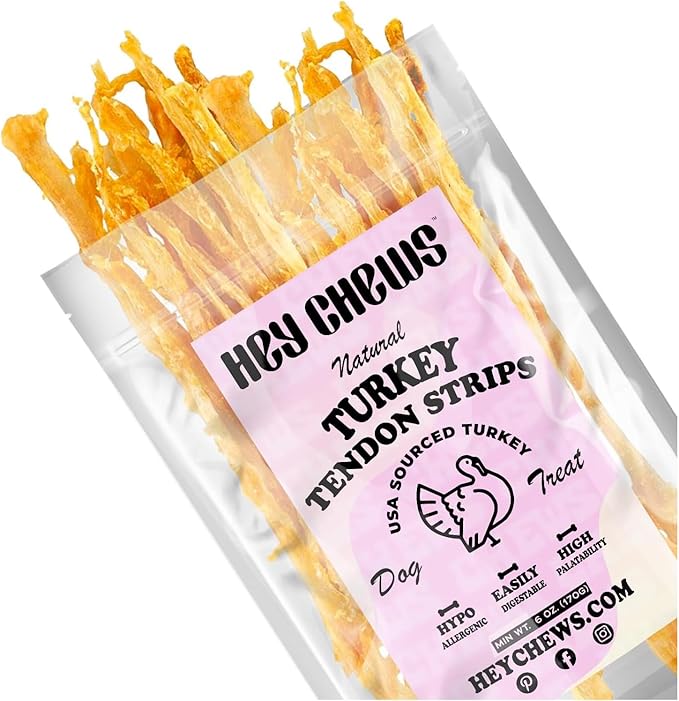 Turkey Tendons for Dogs - Turkey Dog Treats, Tenderloin - Made in The USA -Hypoallergenic Treats for Dogs - 6 oz