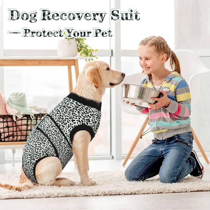 Kuoser Dog Surgery Suit, Comfy Dog Recovery Suit Female Doggie Onesie for Surgery, Post-Op Onesie for Female & Male Dogs, Soft Protective Wear, BlueLeopard XL