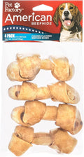 Pet Factory American Beefhide 4-5" Knotted Bones Dog Chew Treats - Chicken Flavor, 4 Count/1 Pack