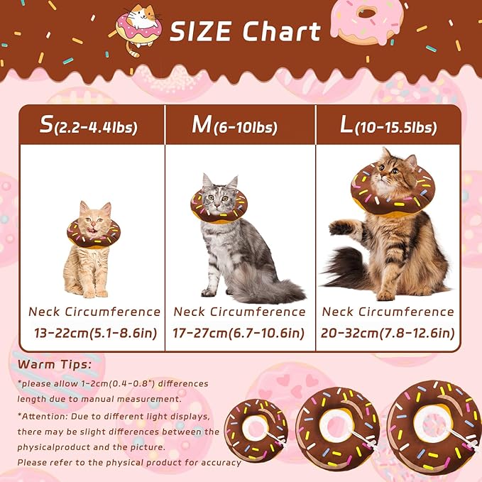 Seyezo Cat Cone Collar Soft, Adjustable Cat Recovery Collars Spay Cone to Stop Licking, Cute Donut E Collar After Surgery, Wound Healing Elizabethan Collar for Kittens (Donut Brown, Small)