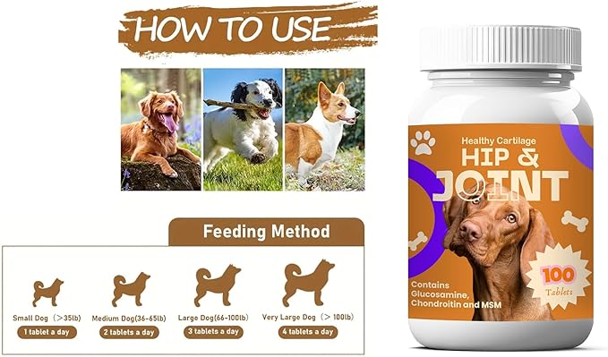Hip & Joint Complex for Dogs - Natural Chewable Tablets for Dogs, Senior Dog Vitamins to Support Mobility, Hip and Joint Supplement w/Chondroitin - 100 Chewable Tablets