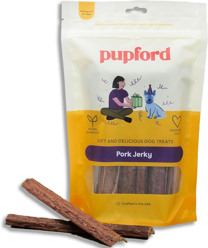 Pupford Pork Jerky for Dogs & Puppies, All-Natural, Healthy Dog Treats, No Fillers, Made in USA (10 oz)