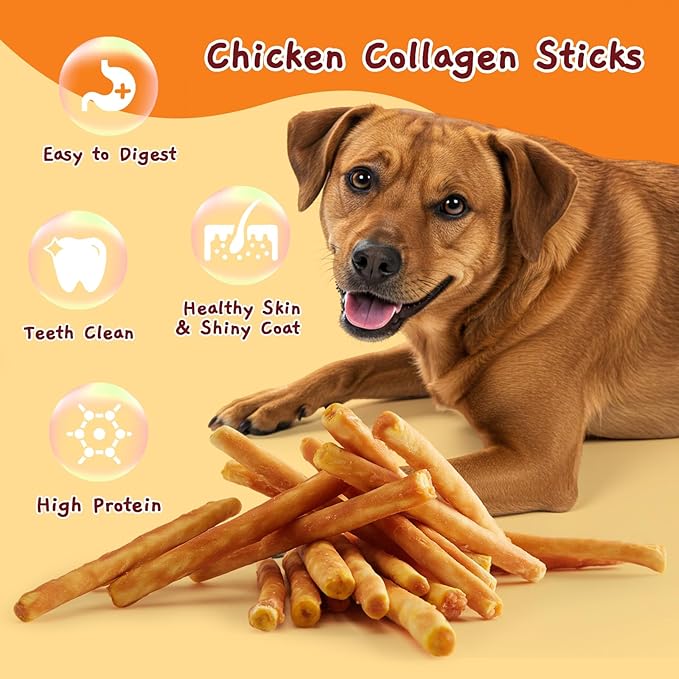 Jungle Calling 37 Count Collagen Sticks for Dogs, Chicken Flavored Chews, Long Lasting Rawhide Alternative Treats for Small Medium Dog, Healthy Chew Bones, 5 Inch