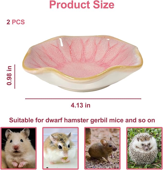 Kathson Ceramic Hamster Food Bowl, Guinea Pig Food Bowls,Rats Anti-Turning Feeding Dish,Small Animals Water Drinking Bowls for Squirrel, Chinchilla, Hedgehog, Gerbil, Dwarf Syrian (2 pcs Pink)