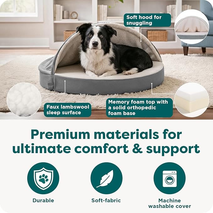 Furhaven 35" Round Memory Foam Dog Bed for Large/Medium Dogs w/ Removable Washable Cover, For Dogs Up to 50 lbs - Sherpa & Suede Snuggery - Espresso, 35-inch