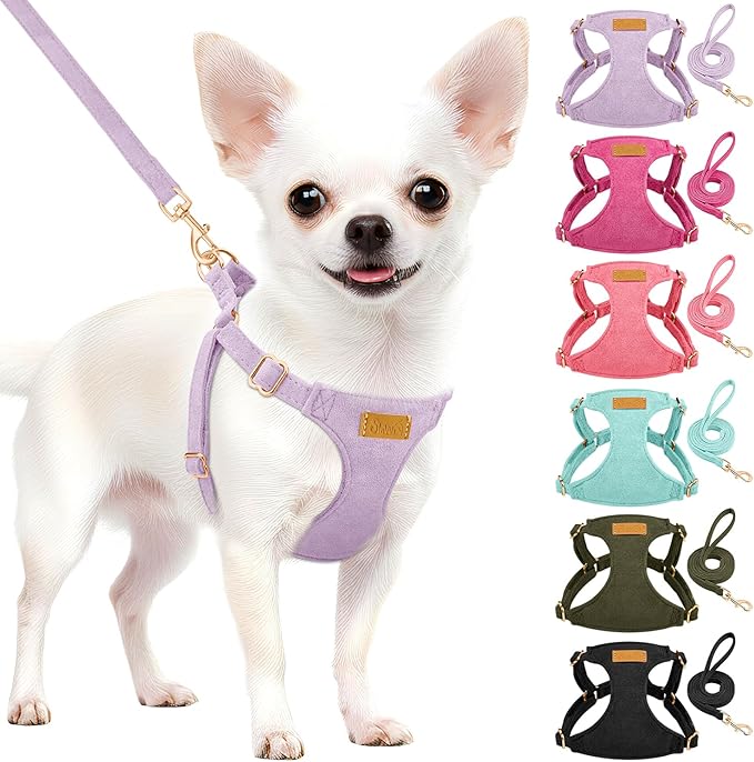 SlowTon Dog Harness Small Sized Dog - Soft XXS Dog Harness and Leash Set No Pull No Chock, Adjustable Lightweight Puppy Harness for XS Small Medium Dogs Cats (Solid Purple, XS)