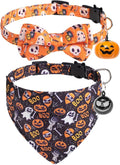 EXPAWLORER Halloween Cat Collar Breakaway with Removable Bowtie and Bandana, Adjustable Holiday Cute Kitten Collar with Pumpkin Bell, Ideal Festival Decoration Gift for Cats Puppies, 2 Pack