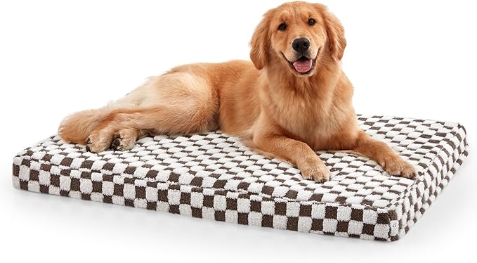 JOEJOY Dog Bed for Large Dogs, Large Orthopedic Dog Bed with Removable Washable Cover, Cute Modern Plush & Memory Egg Crate Foam Dog Bed, 36 x 27 inch, Cofffee