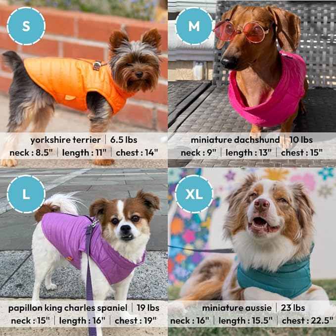 Gooby Boys Classic Puffer Dog Vest, Turquoise, Large Chest 20.75 US