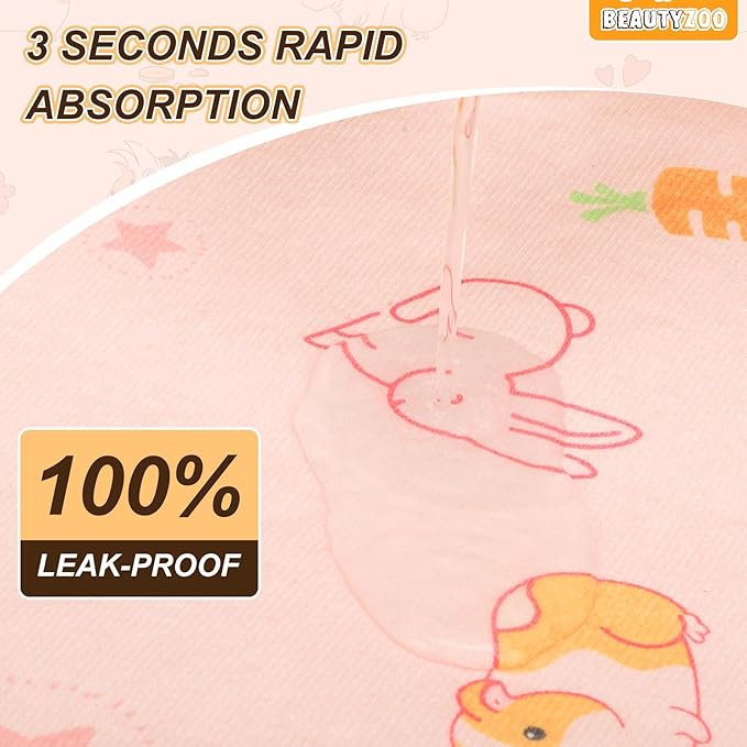 BEAUTYZOO 4 Pack Guinea Pig Cage Liners, Washable Reversible Fleece Guinea Pig Bedding, Waterproof Super Absorbent Pee Pads for Small Animals Rabbit Hamster Bunny - 12"x12" Pink