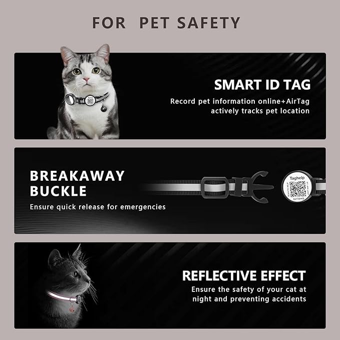 Waterproof Airtag Cat Collar Breakaway with QR Code Name Tag, Reflective cat Collar airtag Holder with Bell, Reflective Kitten Cat ID Tag Personalized, Ultra-Durable, Adjustable, Quick Release(Blue)