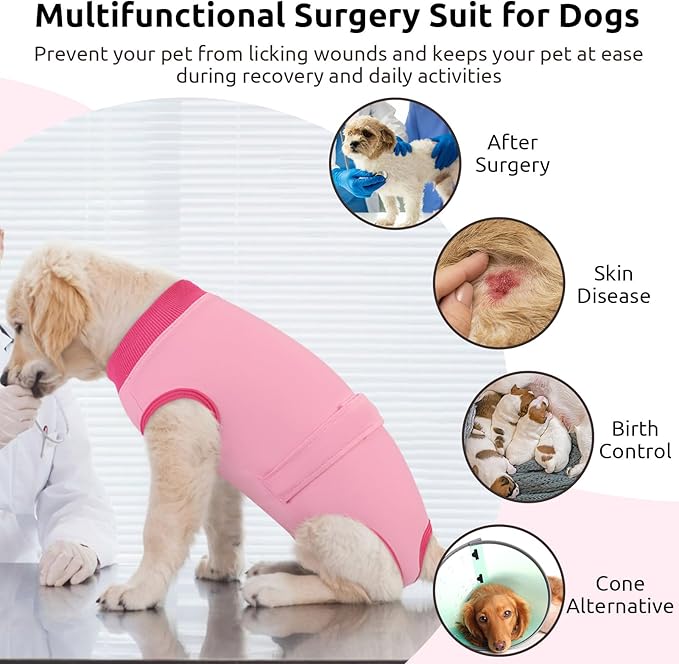 Queenmore Recovery Suit for Dogs Cats After Surgery, Cat Surgical Recovery Suit Onesie,Professional Pet Recovery Shirt, Prevent Licking Dog Body Suits, Surgical Clothes for Abdominal Wounds, Pink,2XL