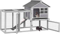 Aivituvin Rabbit Hutch 51.6''L Chicken Coop Outdoor with Run, Bunny House Guinea Pig Cage with Waterproof Roof and No Leak Tray, Grey