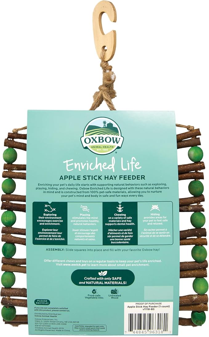 Oxbow Enriched Life Apple Stick Hay Feeder, Rabbit Toys, Guinea Pig Toys, Enrichment for Bunny, Guinea Pig, Hamster, Rabbit, Chinchilla, Chinchilla Cage Accessories, Small Pet Accessories for Cage