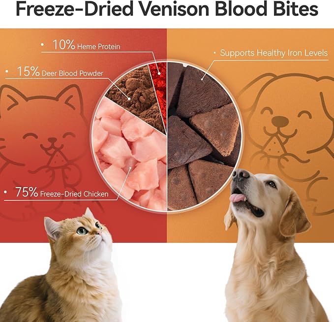 APL Freeze Dried Treats for Dogs & Cats, 1.76oz | All-Natural Chicken & Deer Blood Recipe | Rich in Iron, Supports Immunity & Appetite | Training Rewards, Food Topper & Travel Snacks