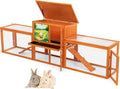 Outdoor Rabbit Hutch, 94" L x 19" W x 31" H Extra Large Bunny Hutch by COZIWOW, Wooden Rabbit Cage Indoor for Small Animals with Removable Tray & Weatherproof Roof, Orange