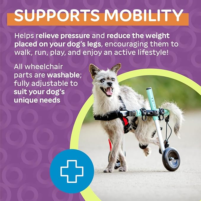 Walkin' Wheels Small Dog Wheelchair, Lightweight Dog Wheelchair for Back Legs, 11-14 lbs, for 3-6 inches Leg Height - Seafoam