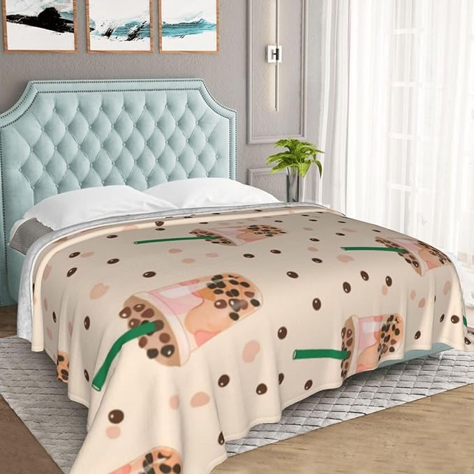 Cute Bubble Tea Blanket Gifts for Women Men Adults Boba Lovers, Boba Cups Plush Fleece Throw Blankets, Cozy Soft Warm Bedding Decor for Sofa Living Room Travel 60"x80"