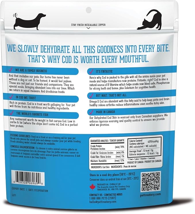 The Granville Island Pet Treatery Dehydrated Cod Skin for Dogs & Cats (5.3 oz, Pack of 1) - Dehydrated Single Ingredient Dog Treats - Natural Dog Treats, Grain Free