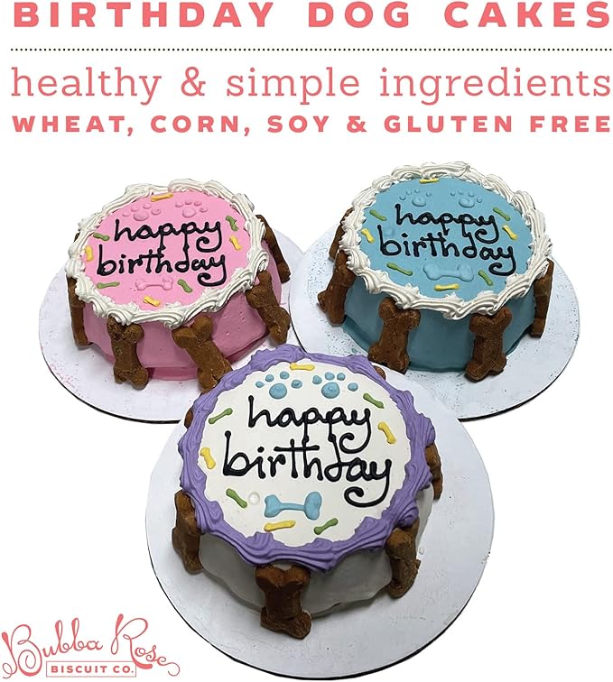 Bubba Rose Biscuit Company: Pink Dog Birthday Cake - Crunchy Biscuit Texture - Natural Gourmet Pet Treat - Dog Cake - 4.25” 1 Count - Made in The USA