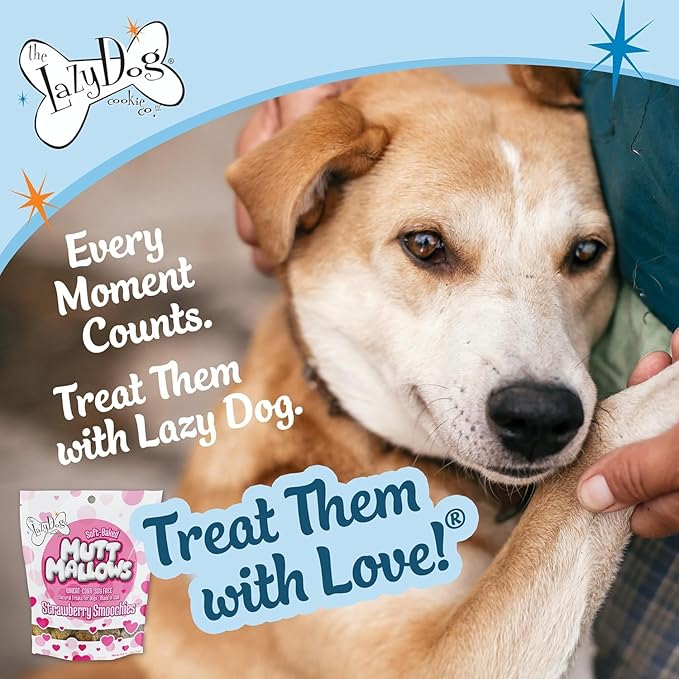 The Lazy Dog Cookie Co. Soft Dog Treats, Mutt Mallows Strawberry Smoochies, for Small, Medium and Large Dogs, Wheat-Free, Baked in The USA, 5 oz. (Pack of 3) Strawberry