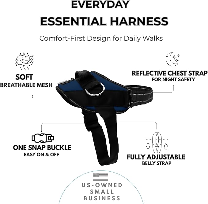 ShawnCo Essential Dog Harness, No-Pull Pet Vest with 3 Leash Clips, No Choke, Reflective, Adjustable and Padded, for Easy Walking and Training for Small, Medium and Large Dogs (Pacific Blue, S)