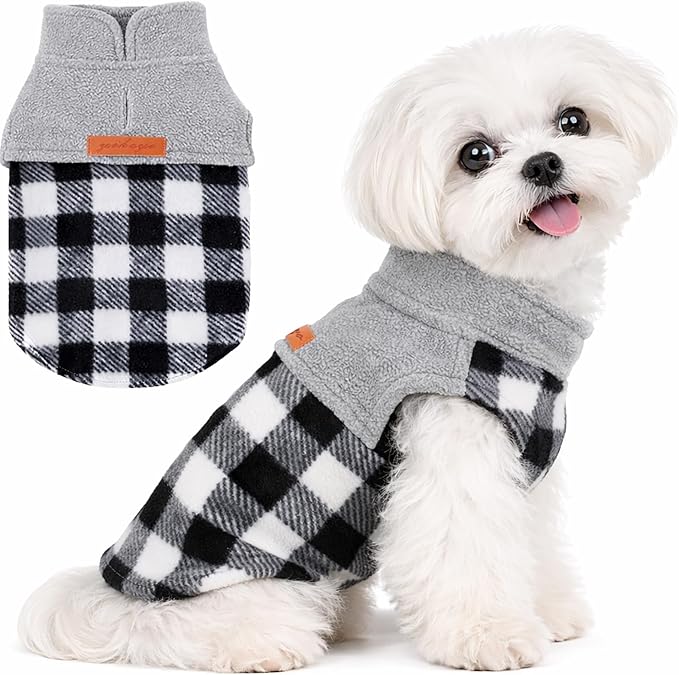 DaFuEn Dog Sweater, Dog Fleece Vest Winter Coat for Boy Girl, Pet Clothes Pullover, Soft Stretchy Puppy Sweater, Yorkie Teacup Chihuahua Jacket (Grey Plaid, S)