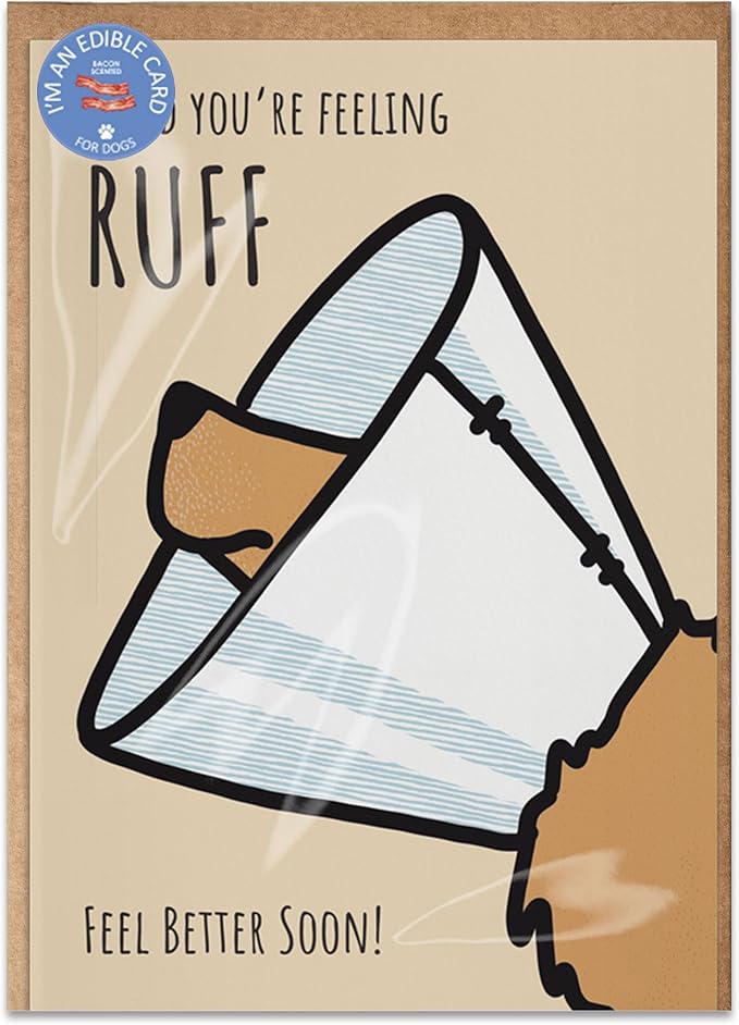 Poochie Post Edible Greeting Card for Dogs, Bacon-Flavored Dog Treat Gift with Edible Ink Pen, "Feeling Ruff" Design, Gluten & Grain Free, Made in USA