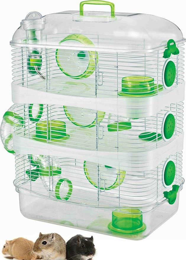 Acrylic Clear Expansible and Customizable 3-Solid Floor Levels Habitat Hamster Rodent Gerbil Mouse Mice Cage