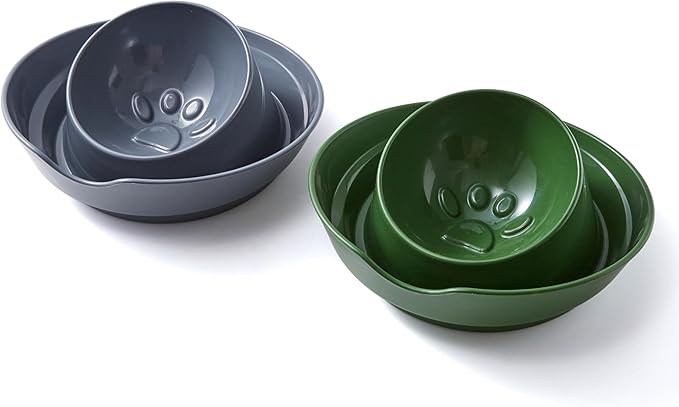 2-Pack Cat Food Ant Barrier Bowls — Ant Proof Cat Food Bowls Tray with Water Moat Design, 10 in Diameter, One-Piece Integrated Bowl, Easy-Clean, Non-Slip Base, Dark Green & Dark Gray