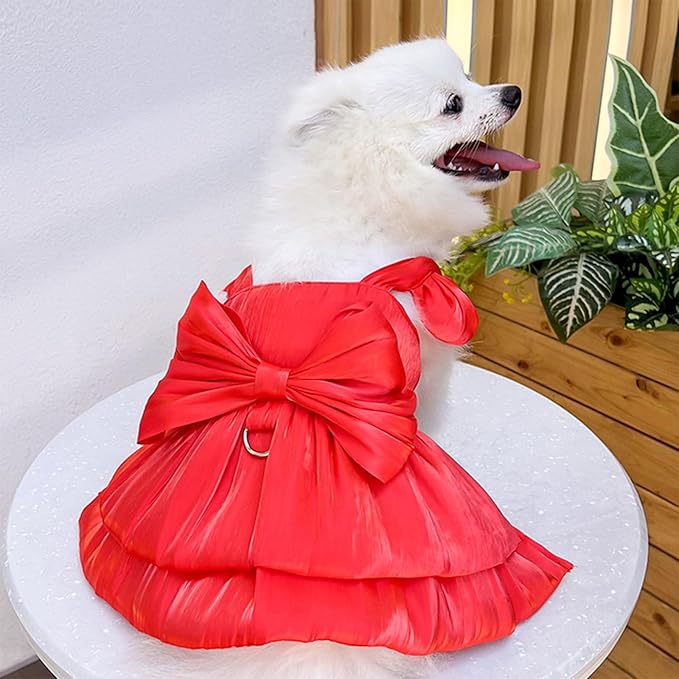 Dog Dress for Small Girl Dogs Cat Dresses for Cats Only Pink Pet Dresses with Bow Decor Cute Summer Girl Dog Skirts,Sleeveless Small Chihuahua Yorkie Clothes (Red, XL（for 12-16 lbs）)