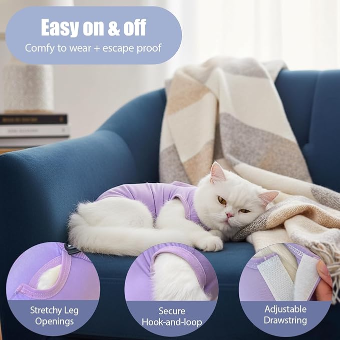 2-Pack Spay Suit for Female Cat, Cat Post Surgery Suit, Soft Recovery Garment, Breathable Fabric for Comfortable Healing