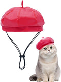 PET SHOW Dog Beret Hat for Small Dogs Cats Party Holiday Headband Cap French Leather Berets with Adjustable Chin Strap Cute Fashion Puppy Hats Pets Costumes Accessories(Red,S)