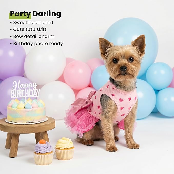 Fitwarm Sparkly Heart Dog Tutu Dress, Birthday Clothes for Small Dogs Girl, Pet Outfit, Light Pink, Hot Pink, XS