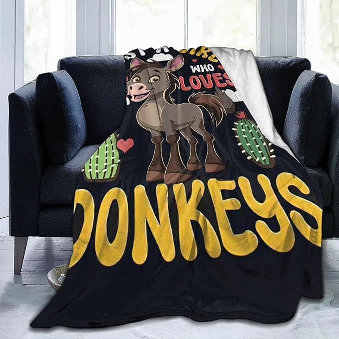 Just A Girl Who Love Donkeys Blanket Funny Donkey Decor Throw Blanket Gifts for Girls Boys Super Warm Soft Plush Lightweight Fleece Flannel Blanket Couch Bedding Blanket for Adults Kids Women 80"X60"