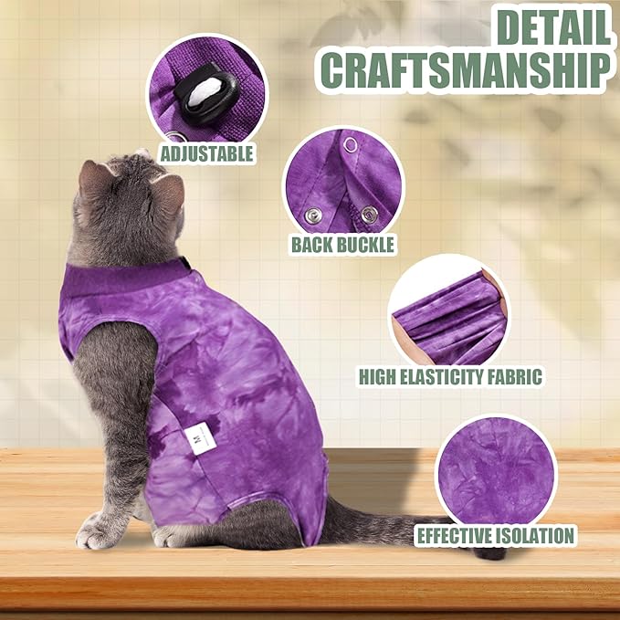 Cat Surgery Recovery Suit for Male and Female Cats, Anti-Licking Onesie After Spay & Neuter Surgery, E-Collar Alternative Tie Dye Outfit, Wound Protective Shirt