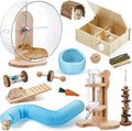 20 Pcs Hamster Toys Set, 16 Small Animal Chewing Toys, Maze Wood House, Silent Exercise Running Wheels and Water Bottle Set Feeding Bowl for Hamster Habitat Rat Cage Accessories (Blue)