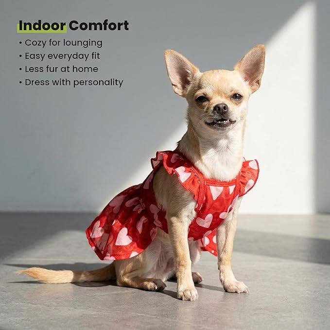Fitwarm Valentines Day Sweet Heart Dog Dress, Dog Holiday Outfit, Dog Clothes for Small Dogs Girl, Pet Cat Apparel, Red, Pink, Small