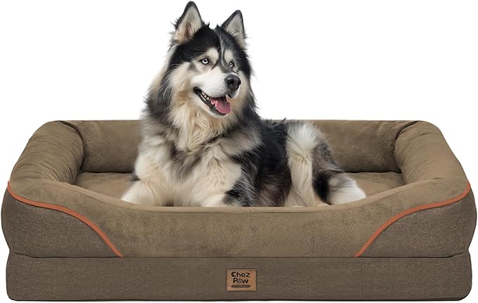 Washable Orthopedic Large Dog Bed -XL Large Dog Bed with Removable & Waterproof Cover Pet Beds with Foam Support for Big Size Dogs with Bolster
