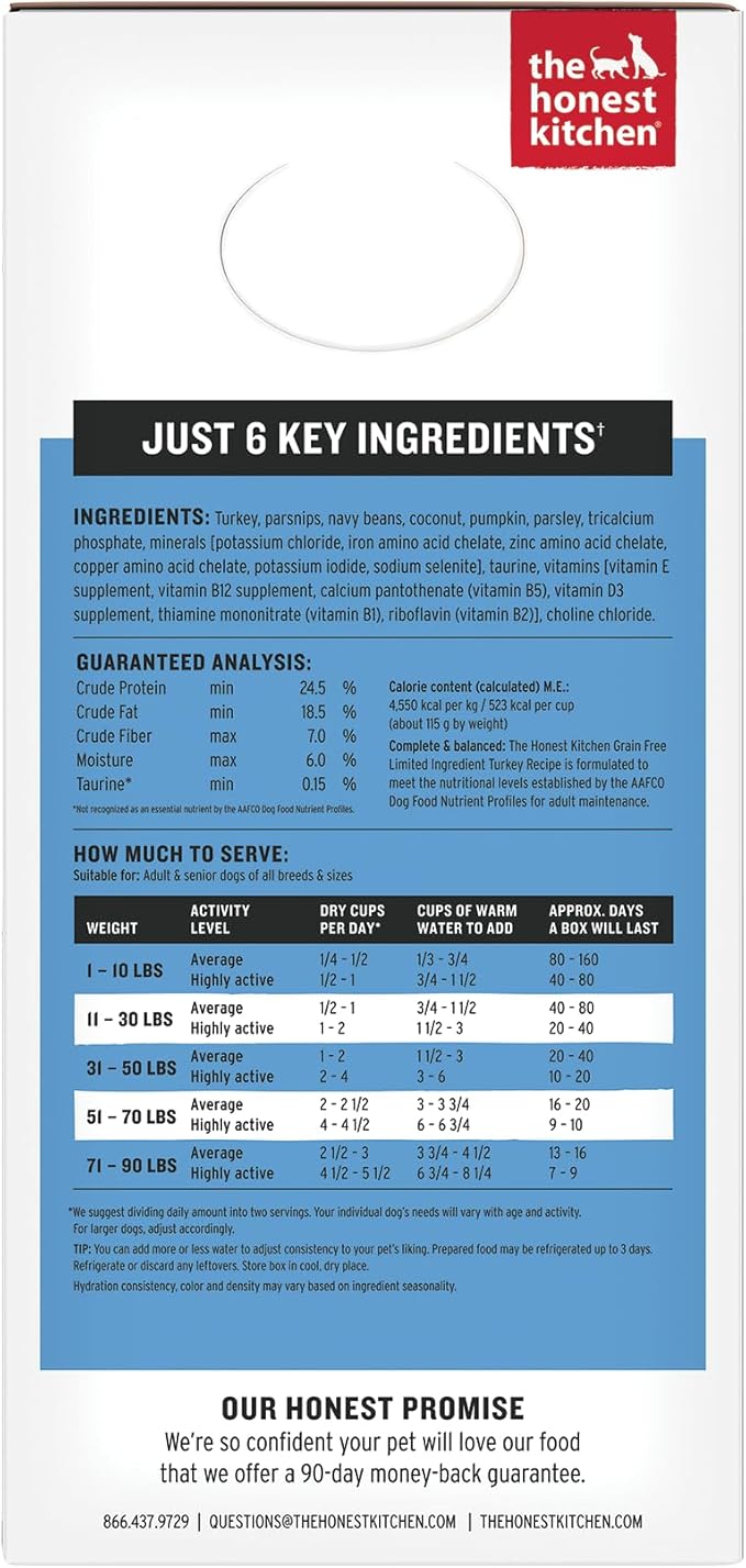 The Honest Kitchen Human Grade Wholemade™ Dehydrated Dog Food, Limited Ingredient Dog Food, Turkey, 10 lb (makes 40lbs)
