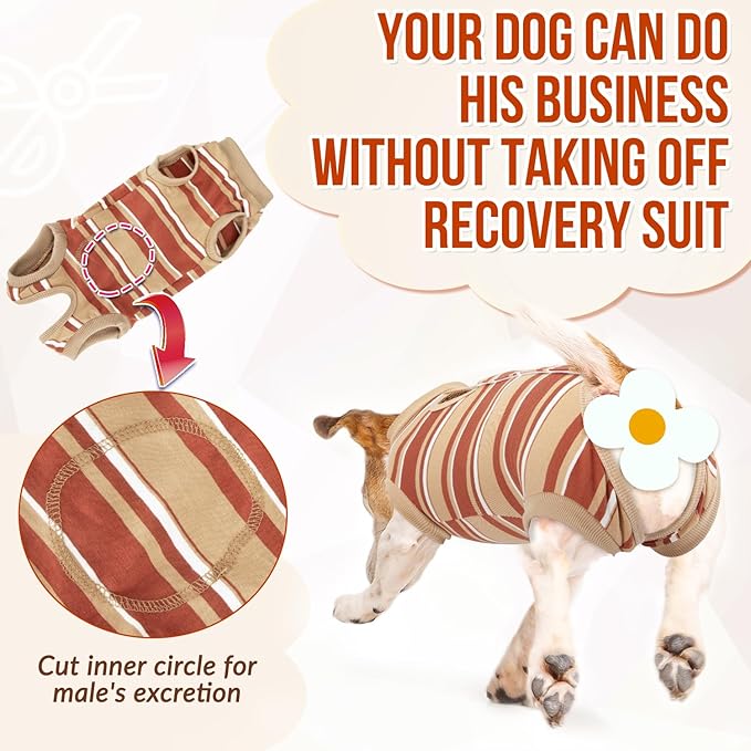 Lukovee Recovery Suit for Dogs, Onesie Surgery Recovery Suit for Female Male Dogs, Abdominal Wounds Cone E-Collar Alternative Prevent Licking Spay Recovery Suit (Brown Stripes,M)