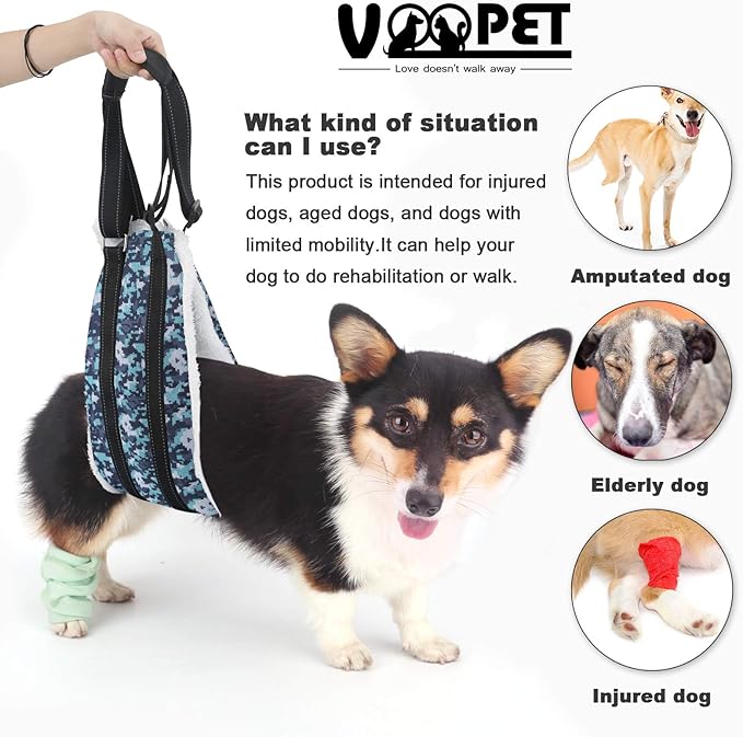 voopet Dog Sling, Help Lift Back Legs, Portable Hip Support Harness Assist Lift Dogs Rear for Canine Aid - Pet Lift Harness for Small Medium & Large Dogs Hind Leg Support Rehabilitation