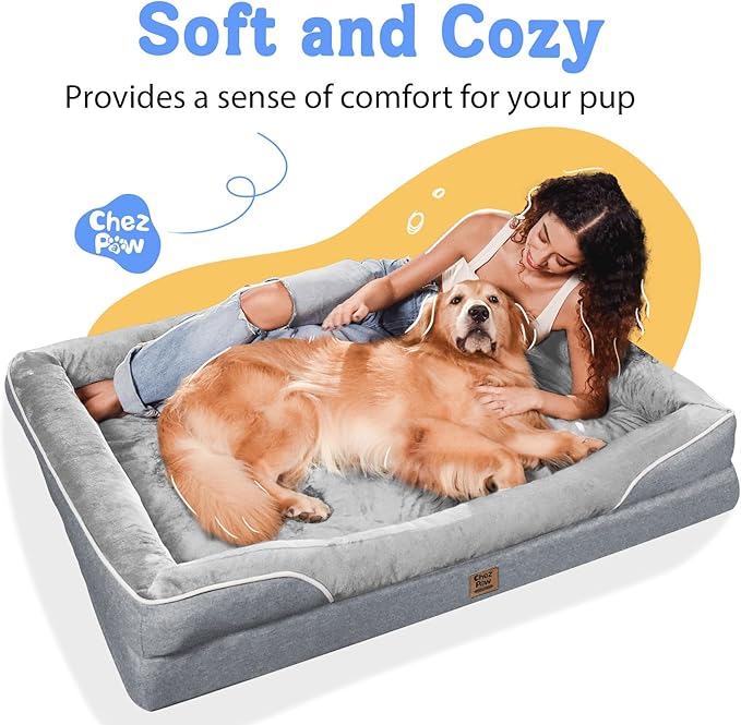 Washable Orthopedic Large Dog Bed - Extra Large Dog Beds with Bolsters Removable Orthopedic Foam Support Dogs Bed Waterproof Cover Non-Slip Bottom Pet Beds