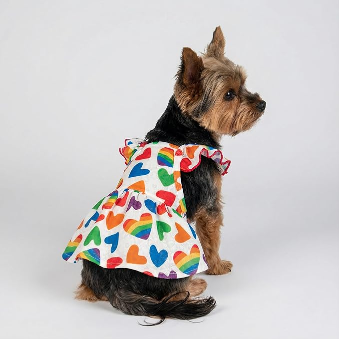 Fitwarm Colorful Heart Dog Dress, Summer Clothes for Small Dogs Girl, Cute Pet Rainbow Outfit, Red, Yellow, Blue, Green, White, Medium