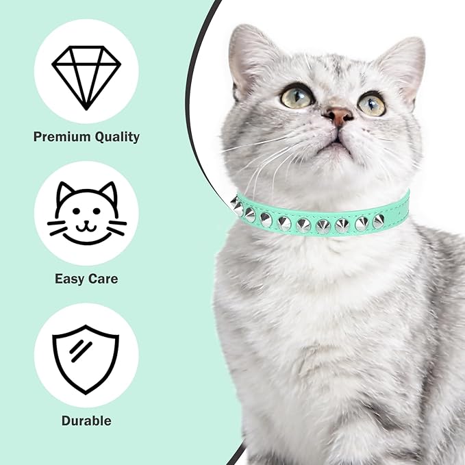 Leather Cat Collars for Boy Girl Cats with Bell and Safety Elastic Belt, Personalized Rivets Stud Adjustable Safe Buckle Collar with Skull Charm for Kitty Small Pets, Halloween Cat Collar