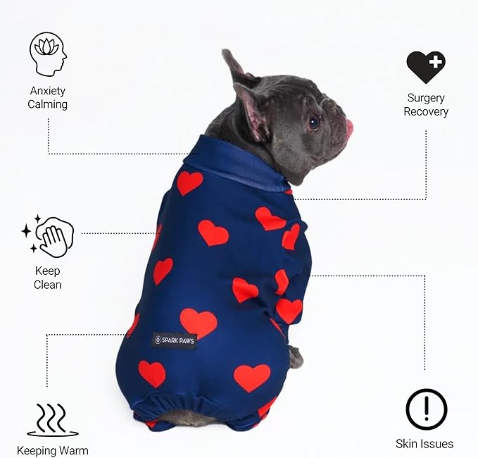 Spark Paws Dog Pajama, Dog Recovery Suit Male, Onesie, Ultra-Soft and 4-Way Stretch, for Small Medium and Large Breeds - Hearts - 4XL