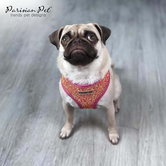 Parisian Pet Girl Dog Harness - Breathable Mesh Pink Yellow No Pull Puppy Harness with Leash Ring - Adjustable Harnesses for Dogs - Soft Step-in Pet Vest - Lightweight Dog Vests for Medium Sized Dogs