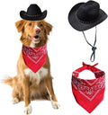 Dog Cowboy Hat Cat Cowboy Hat Mini Cowboy Hat for Dogs Cat Pet Cowboy Costume with Bandana Scarf Holiday Halloween Pet Party Decoration (Black, Large)