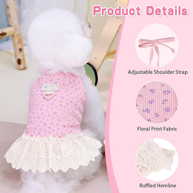 Dog Summer Clothes for Small Medium Dogs Cat Daisy Flower Cute Pet Dress with D-Ring Sleeveless Puppy Outfits Doggy Shirt for Shih Tzu Yorkie Chihuahua Colthe (Pink, X-Large(9.3-13.2lb))